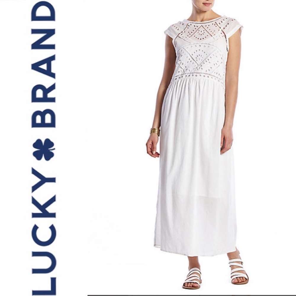 Lucky brand white eyelet midi/maxi dress.